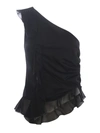 Pinko Fotoione Satin Ruffled One Shoulder Top In Black
