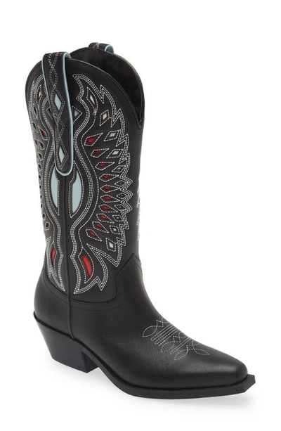 Steve Madden Womens Black Weslynn Embroidered-pattern Leather Knee-high Boots In Black Leather Multi