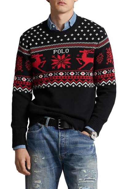 Polo Ralph Lauren Fair Isle In Cotton And Cashmere-blend Sweater In Black Combo
