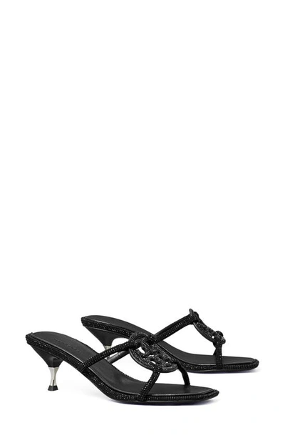 Tory Burch Miller Bombé Pavé Kitten Heel Slide Sandal In Perfect Black