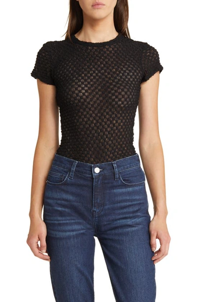 Frame Mesh Lace Round-neck Top In Noir
