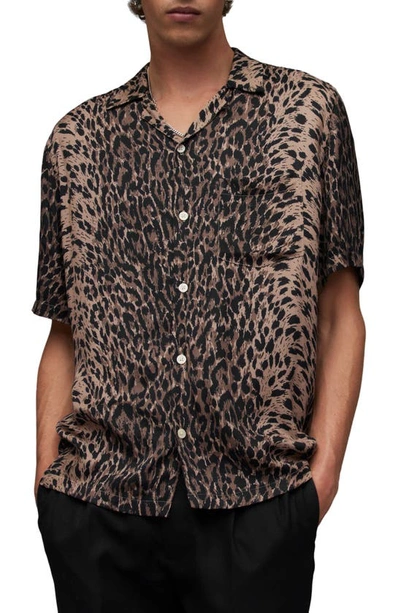 Allsaints Leoza Leopard Print Relaxed Fit Shirt In Gravity Grey