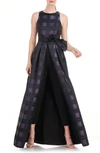 Kay Unger Women's Arabella Plaid Jacquard Walk-thru Jumpsuit In Night Blue