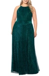 BETSY & ADAM BETSY & ADAM METALLIC CRINKLE A-LINE GOWN