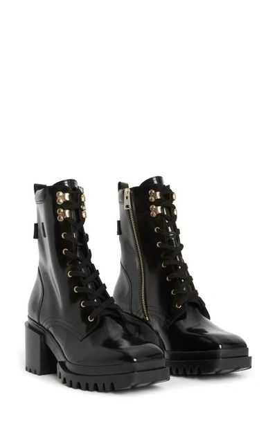 Allsaints Women's Indigo Lace Up High Heel Boots In Black Shine