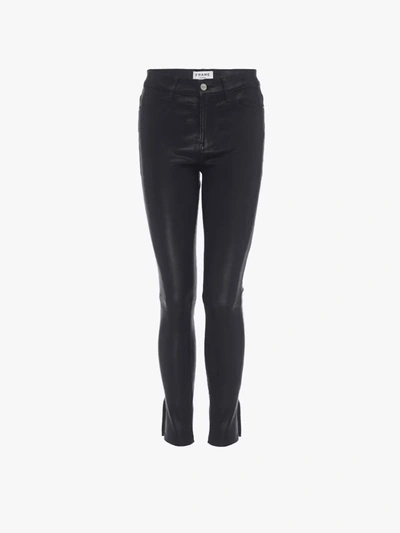 FRAME LEATHER LE HIGH SKINNY PANTS WASHED BLACK