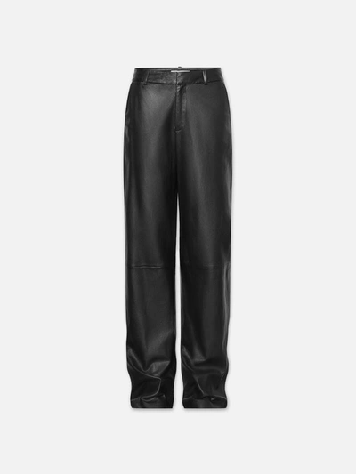 Frame High Rise Relaxed Leather Trouser Pants In Black