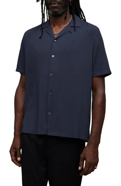 Allsaints Venice Relaxed Fit Short Sleeve Button-up Camp Shirt In Blue