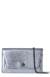 Akris Anouk Metallic Leather Envelope Wallet On A Chain In 801 Inox