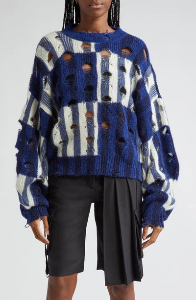 Off-white Shibori Distressed Knitted Jumper In Blue