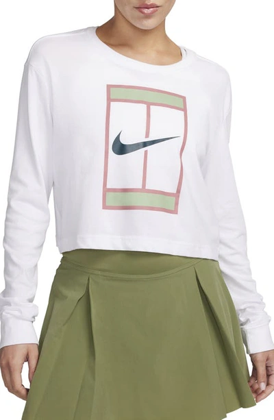 Nike Dri-fit Slam Long Sleeve Crop Graphic T-shirt In White