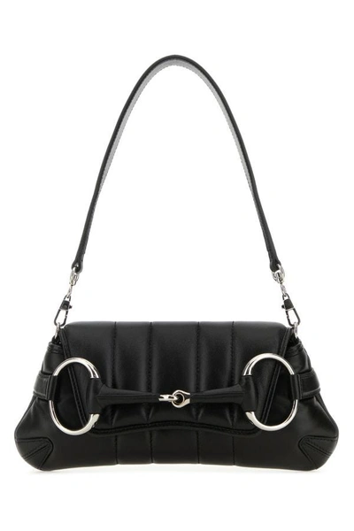 Gucci Woman Black Small  Horsebit Chain Leather Shoulder Bag