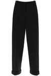 Balmain Cuffed Wool Crepe Trousers In Black