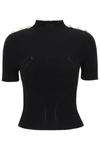 Balmain Six-button Rib Knit Top In Black