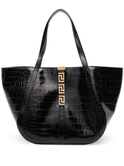 Versace Large Greca Goddess Tote Bag In Black