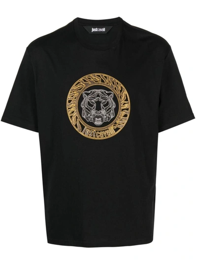 Just Cavalli Logo-embellished Cotton T-shirt In Black