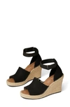 Toms Marisol Peep Toe Wedge Sandal In Black In Black Blended