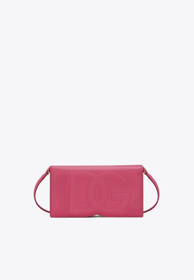 Dolce & Gabbana Dg Logo Zip Leather Clutch Bag In Lilac