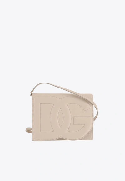Dolce & Gabbana Dg Logo Calf Leather Crossbody Bag In Ivory