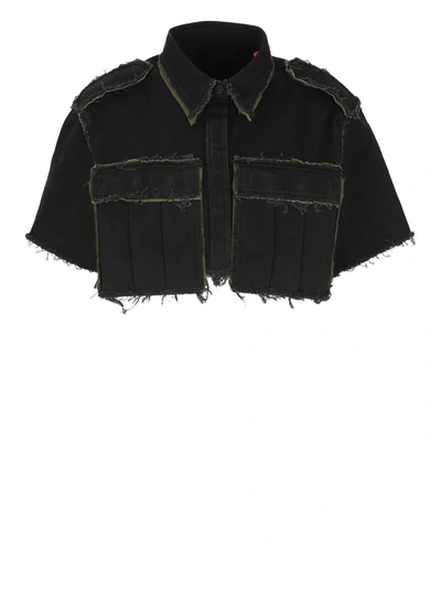 Heron Preston Rebuilt Cropped Denim Top In Black