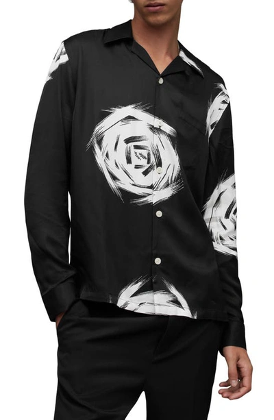 Allsaints Rose Galaxy Floral Print Shirt In Jet Black