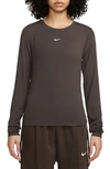 Nike Women's  Sportswear Essential Ribbed Long-sleeve Mod Crop Top In Brown