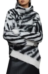 Allsaints Lock Zebra Print Roll Neck Sweater In Chalk White/ Black