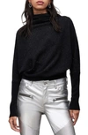 Allsaints Ridley Roll Neck Sparkle Relaxed Sweater In Black