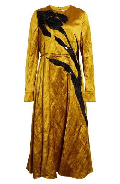 Erdem Beaded Floral Metallic Long Sleeve Dress In Gold | ModeSens