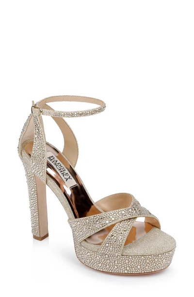 Badgley Mischka Fizzy Ankle Strap Platform Sandal In Platino Textile