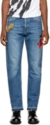 ALEXANDER MCQUEEN Blue Embroidered Selvedge Jeans