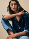 Faherty Stretch Silk Velvet Geneveive Shirt In Navy