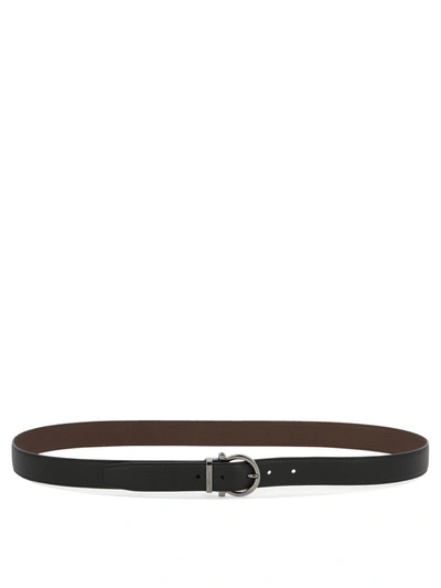 Ferragamo Gancini Reversible Leather Belt In Black