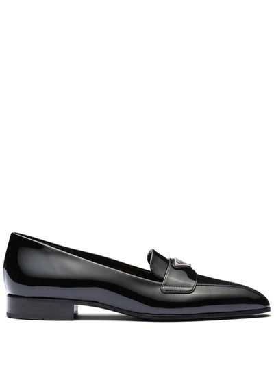 Prada Patent Logo Flat Dress Loafers In Multicolor