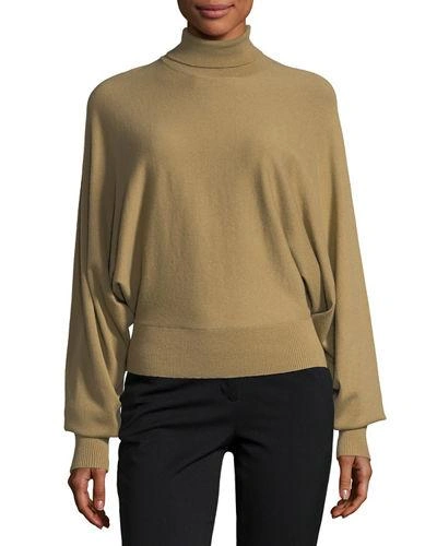 Michael Kors Cashmere Dolman-sleeve Turtleneck Sweater In Beige
