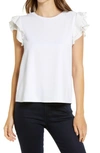 VINCE CAMUTO TIERED RUFFLE SLEEVE COTTON BLEND TOP