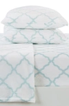 Woven & Weft Printed Plush Velour Sheet Set In Lattice - White / Blue