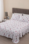 Woven & Weft Turkish Cotton Lodge Sheet Set In Winter Trees - Red