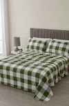 Woven & Weft Turkish Cotton Flannel Sheet Set In Buffalo Check - Green