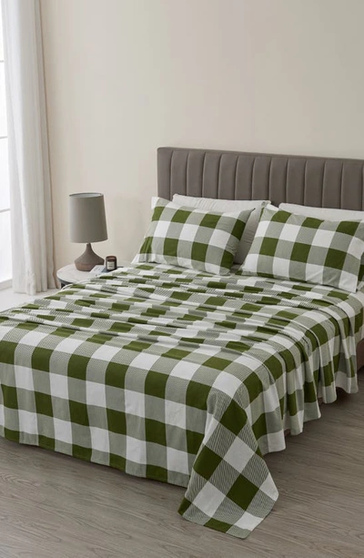 Woven & Weft Turkish Cotton Flannel Sheet Set In Buffalo Check - Green