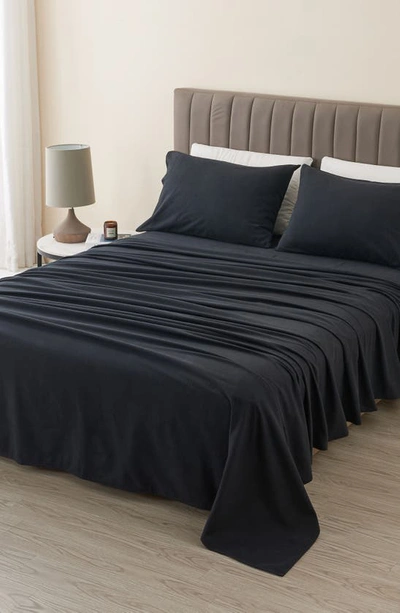 Woven & Weft Cotton Solid Flannel Sheet Set In Black