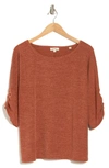 Max Studio Ruched Sleeve Ribbed Top In Cedar348