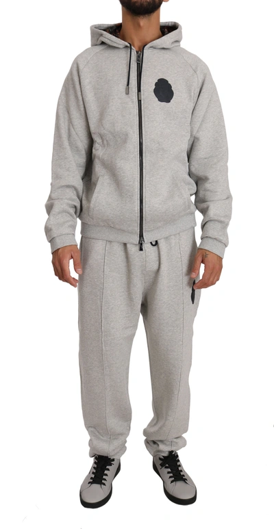 Billionaire Italian Couture Cotton Hooded Sweater Pants Tracksuit  Set In Gray