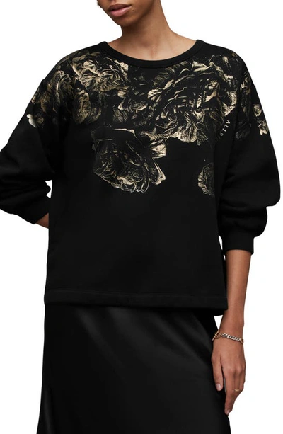 Allsaints Ondre Foil Jessi Sweatshirt In Black/gold