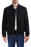 Cole Haan Wool Blend Textured Bomber Jacket In Black