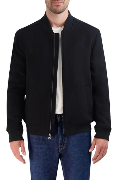Cole Haan Wool Blend Textured Bomber Jacket In Black