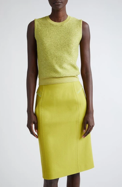 St John Mixed Media Sequin Knit Sleeveless Sweater In Chartreuse