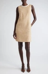 ST JOHN CREPE TRIM SLEEVELESS TWEED DRESS