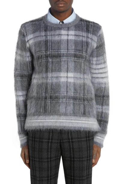 Thom Browne Tartan Jacquard Mohair Blend Sweater In Grey