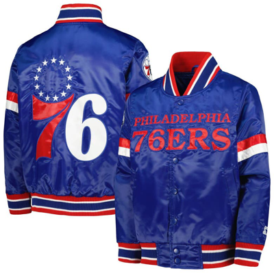 Starter Kids' Youth  Royal Philadelphia 76ers Home Game Varsity Satin Full-snap Jacket